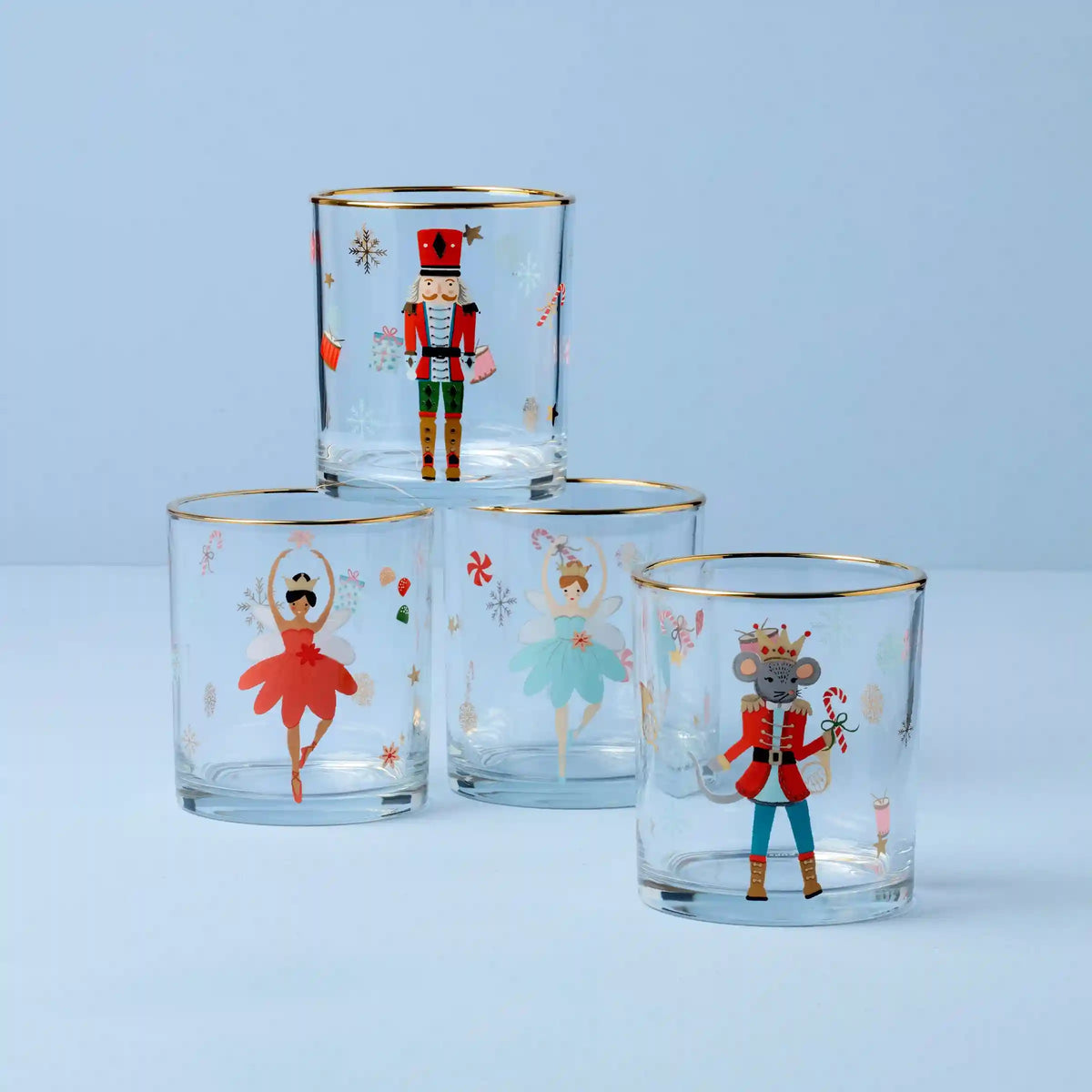 Nutcracker Ballet Double Old Fashioned Glasses, Set Of 4