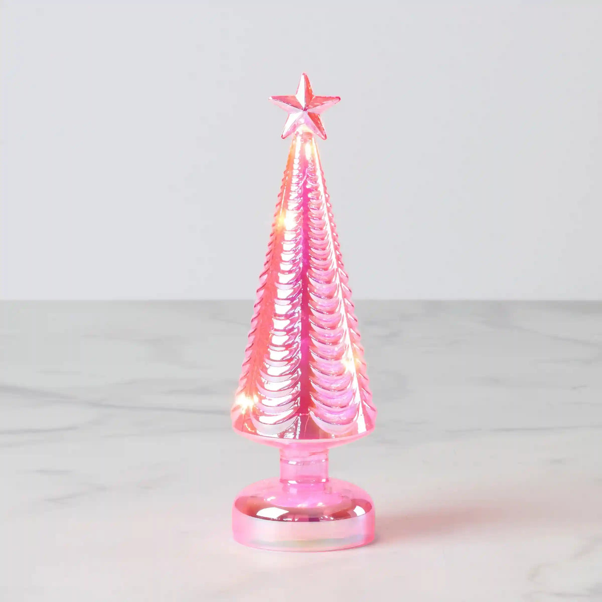 Led Lit Pink Glass Star-Topped Holiday Tree