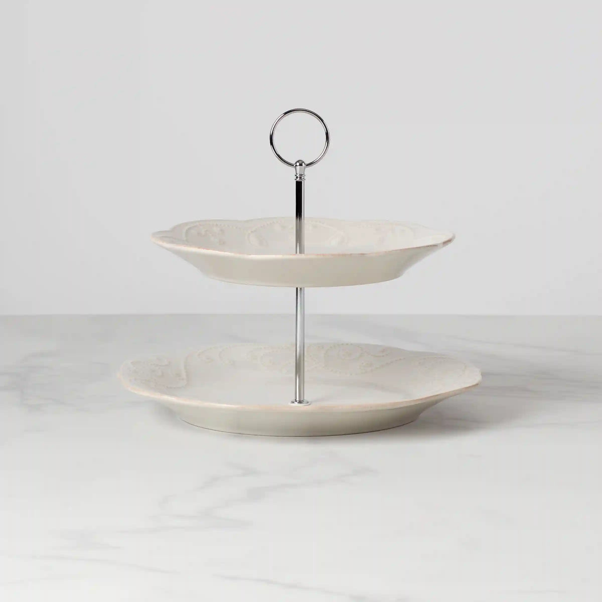 French Perle White 2-Tiered Server