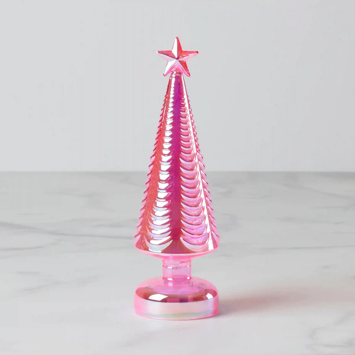 Led Lit Pink Glass Star-Topped Holiday Tree
