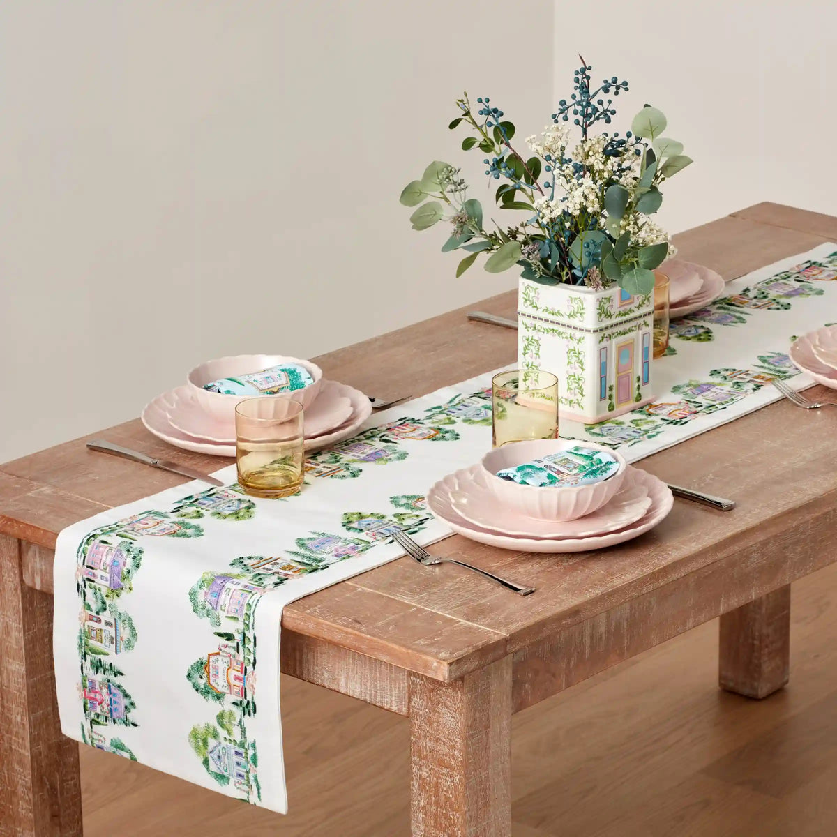 Lenox Spice Village Print Embroidered 14x70 Table Runner