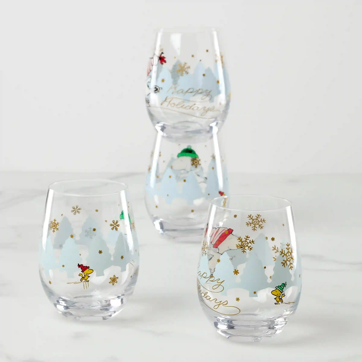 Snoopy Christmas Skating Tumblers, Set of 4