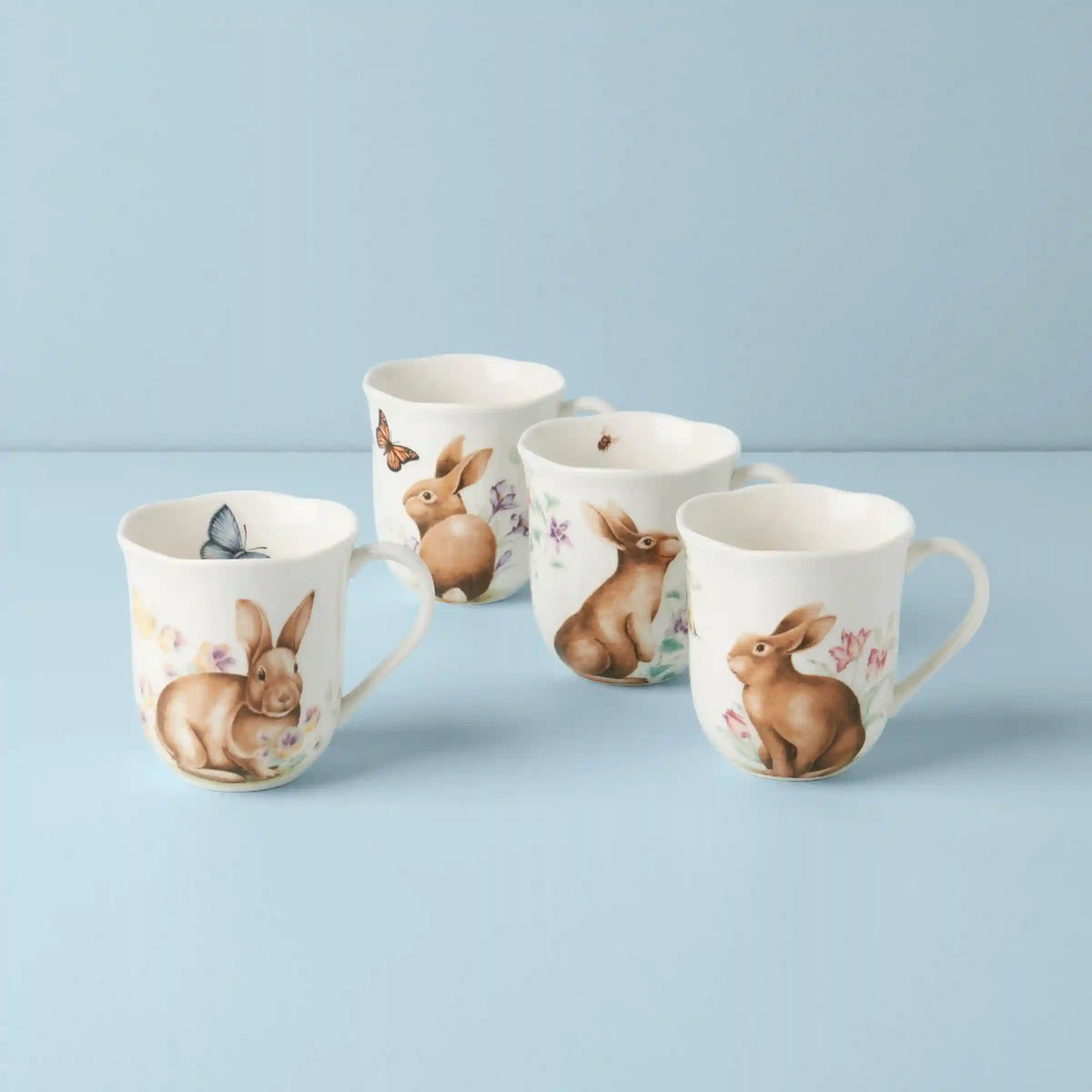 Butterfly Meadow Bunny Mugs, Set of 4