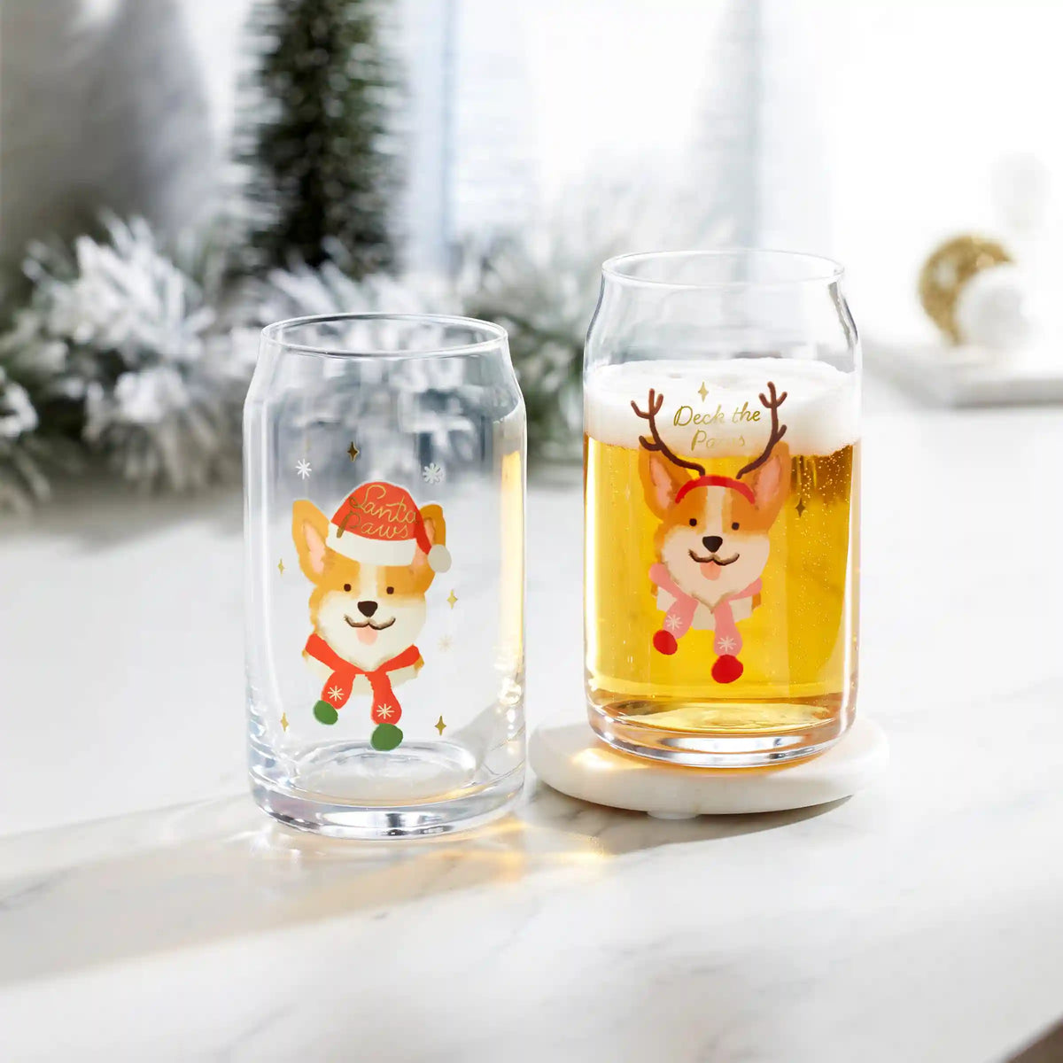 Holiday Corgi Can Cooler Glasses, Set of 2