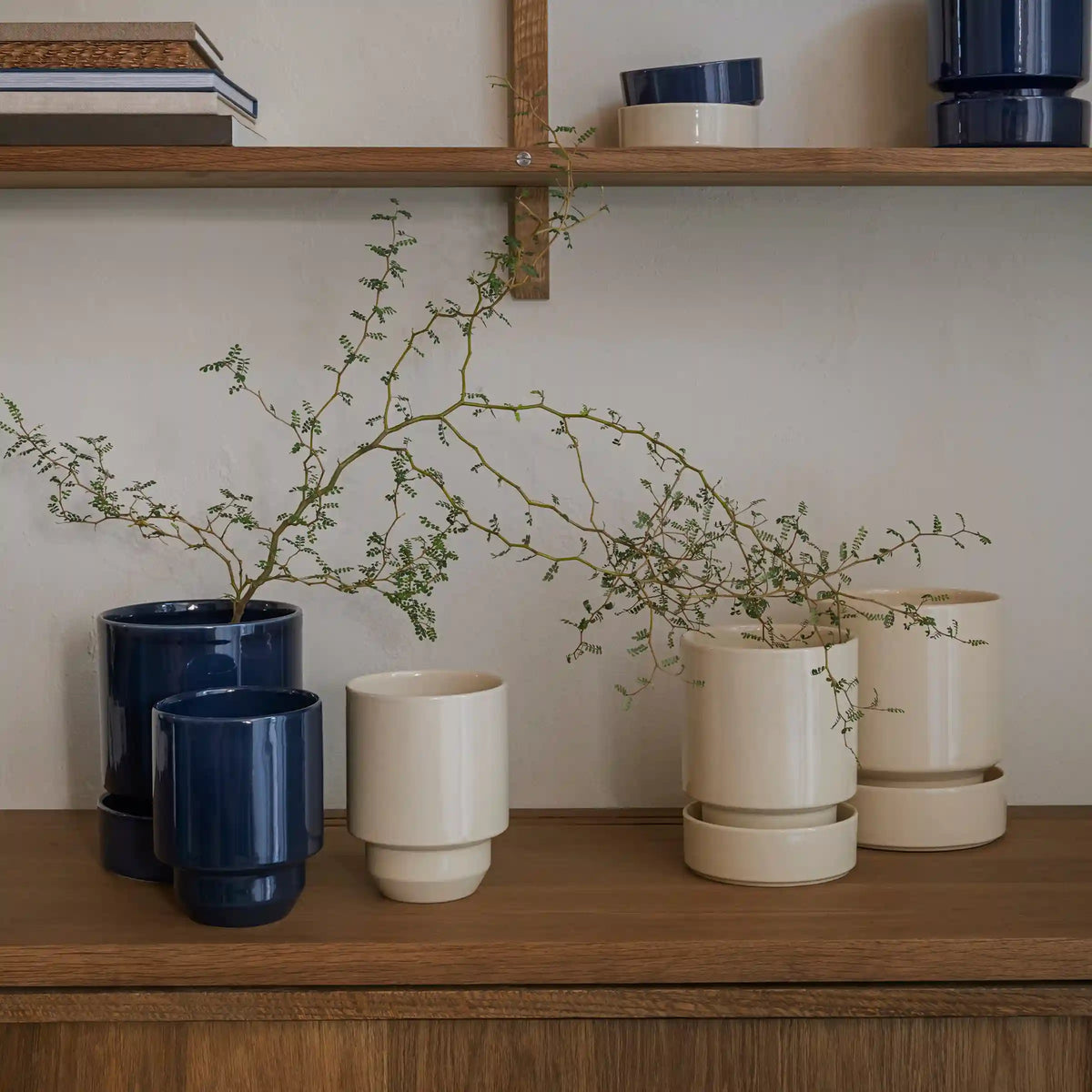 Hoff Glazed Sandstone 12cm Pot with Saucer